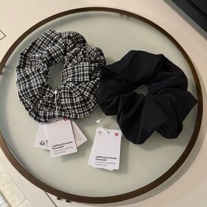 BUNDLE LULULEMON Uplifting Oversized Scrunchie Black and Blister Check White NWT